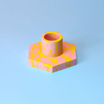 Pink And Yellow Geometric Candlestick Holder, 2 of 7