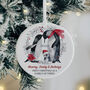 Personalised First Christmas As A Family Of Three Ceramic Penguin Decoration, thumbnail 1 of 3