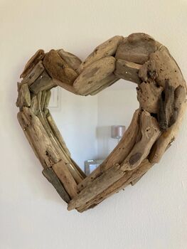 Driftwood Heart Wall Mirror – 30cm Nautical Style, 2 of 8
