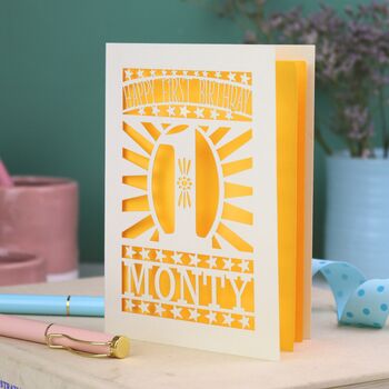 Personalised Papercut Starry First Birthday Card, 6 of 6