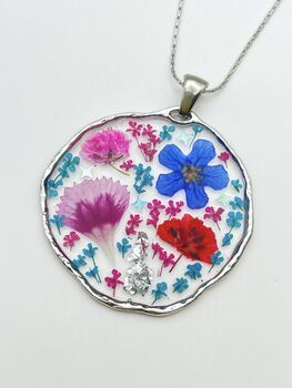 Statement Necklace With Multicolour Flowers In Silver, 3 of 12