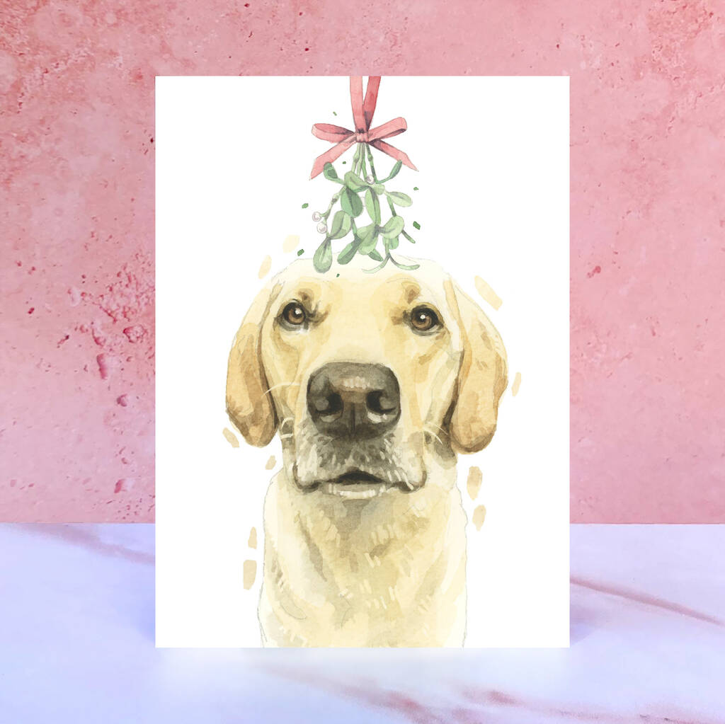 Yellow Labrador Dog Mistletoe Christmas Card