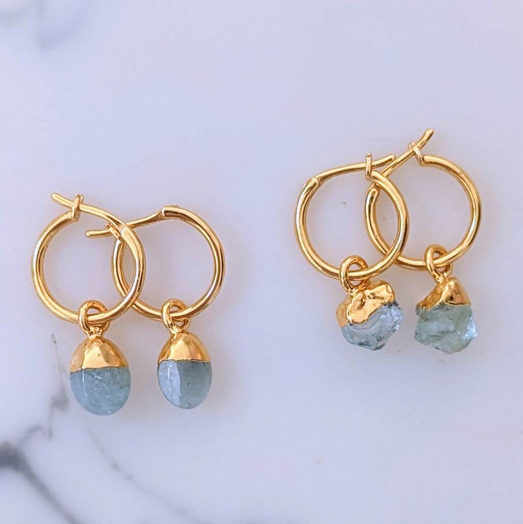 March Birthstone Earrings, Aquamarine, Gold Plated, 1 of 7