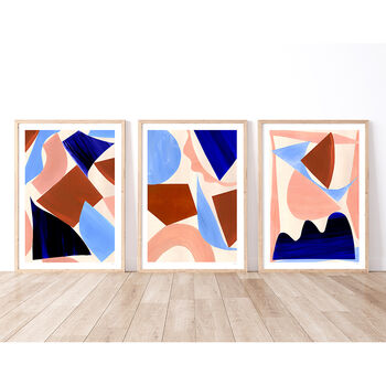 Blue And Pink Abstract Shapes Print Set Of Three, 7 of 12