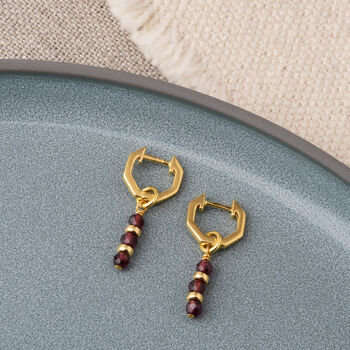 Linear Huggie Garnet January Birthstone Earrings, 3 of 7