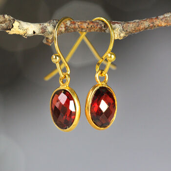 Red Garnet Earrings In Gold, January Birthstone Gift, 8 of 10