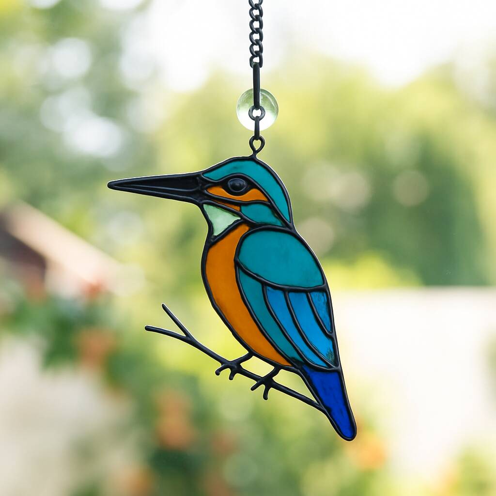 Kingfisher Stained Glass Window Hanging Handmade Bird, 1 of 1