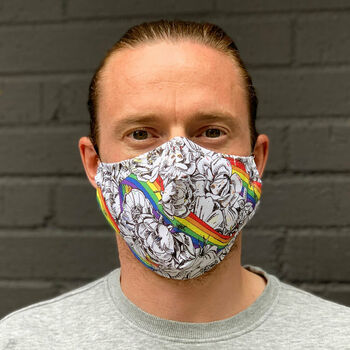 Roses And Rainbow Fabric Fitted Reusable Face Mask, 5 of 7