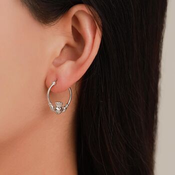 Sterling Silver Claddagh Hoop Earrings, 8 of 12