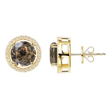 Round Smoky Quartz 18k Gold Plated Stud Earrings, 2 of 4