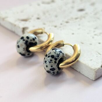 Dalmatian Jasper Gold Plated Hoop Earrings, 3 of 6