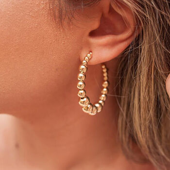 18k Gold Plated Beaded Hoop Earrings, 2 of 3