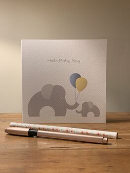 Hello Baby Boy Elephant Baby/Adoption Card, 2 of 2