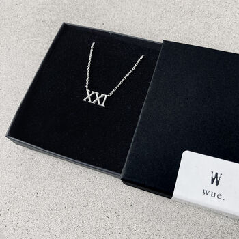 21st Birthday Gift. Silver Roman Numerals Necklace, 5 of 6