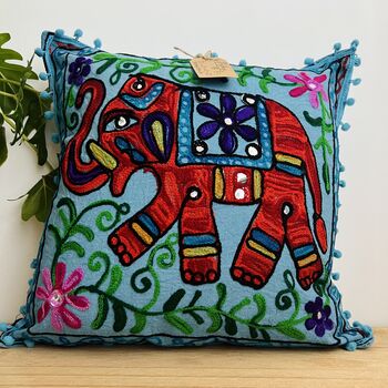 Hand Embroidered Elephant Cushion Cover, 7 of 12