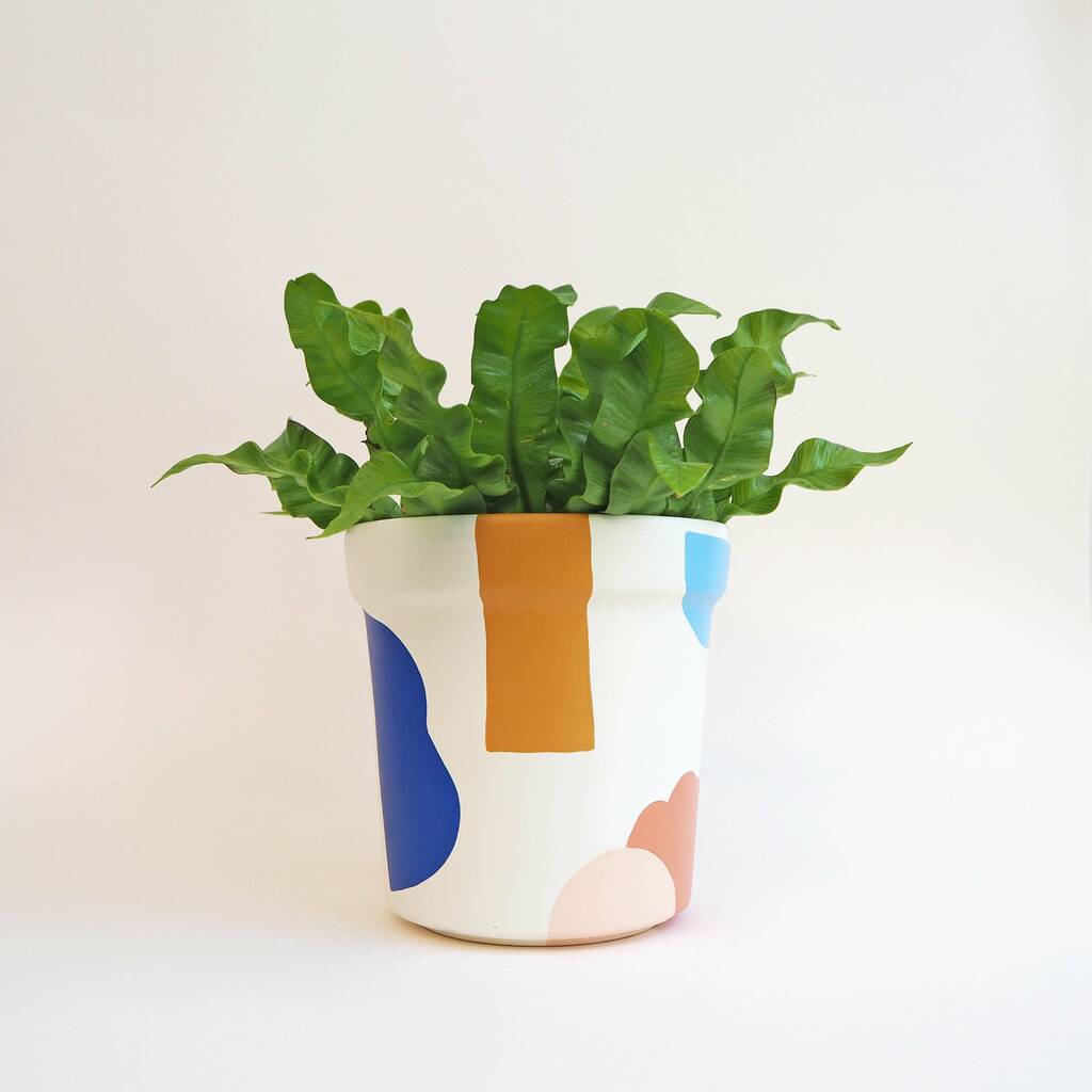 Abstract Hand Painted Plant Pot White, 1 of 4