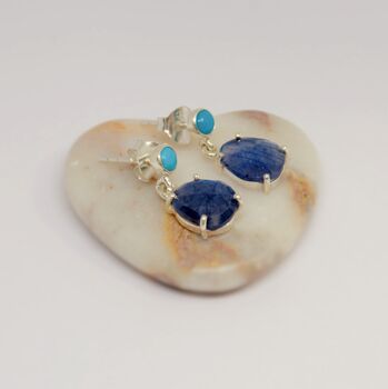 Turquoise Sapphire Silver Earrings, 2 of 6