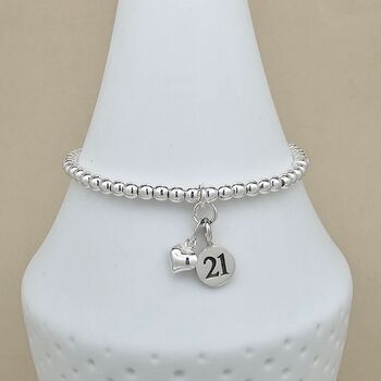 Skinny Bead Bracelet With Heart And Number Charms, 2 of 6