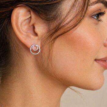 Double Curl Round Silver Stud Earrings, 2 of 6