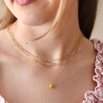 Enamel Lemon Pendant Necklace In Gold Plating, 2 of 8