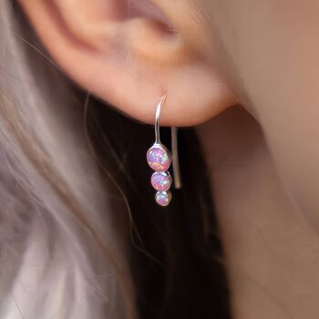 Sterling Silver Pink Opal Trio Drop Earrings, 2 of 7