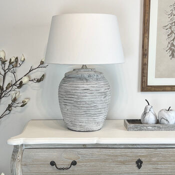 Large Ribbed Pale Grey Distressed Table Lamp Base, 8 of 12