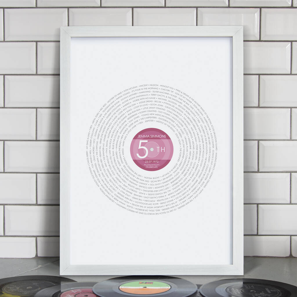 Personalised 50th Birthday 'Year 1972' Record Print, 1 of 3
