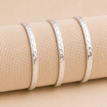 Sterling Silver Plated Triple Hammered Bangle Set, 2 of 7