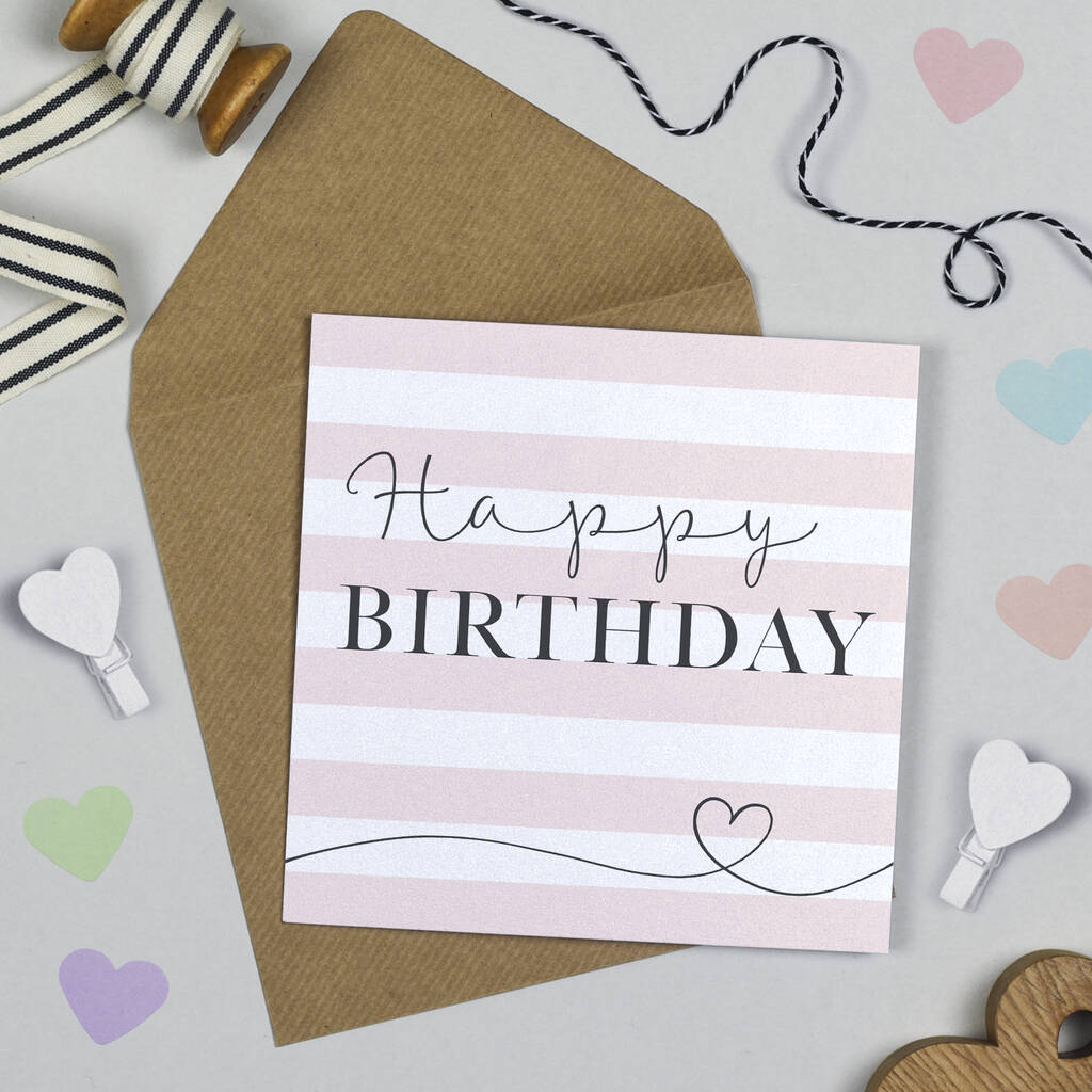 Happy Birthday Pink Stripe Card, 1 of 8