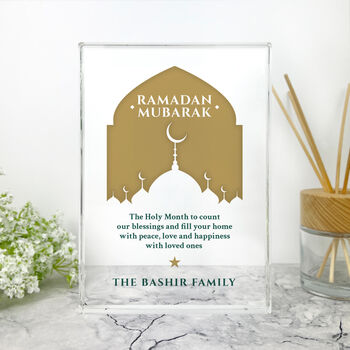 Personalised Ramadan Mubarak Mosque Silhouette Giant Crystal Block 19.5cm X 14cm, 2 of 7