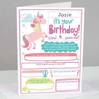 Personalised Girl's Birthday Unicorn Card To Keep, 2 of 2