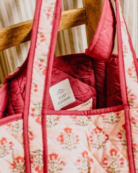 Apricot Floral Block Print Tote Bag, 3 of 3