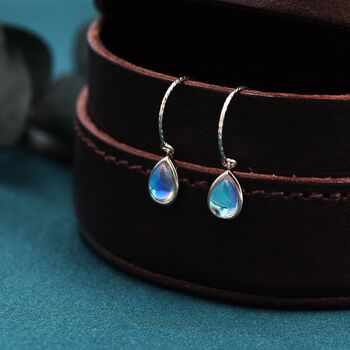 Moonstone Droplet Drop Hook Earrings Sterling Silver, 3 of 12