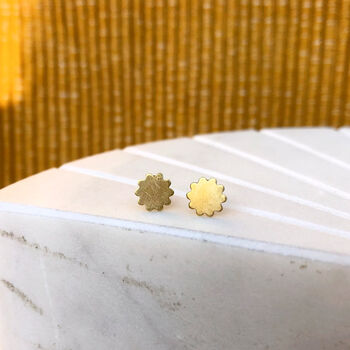 Tiny Minimal Brass Shape Gold Stud Earrings, 3 of 5