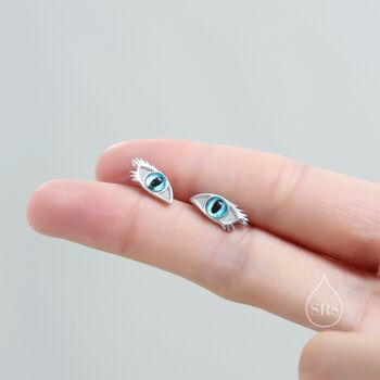 Sterling Silver Evil Eye Stud Earrings, 4 of 11
