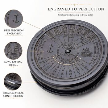 Personalised 100 Year Gunmetal Calendar Compass, 7 of 12