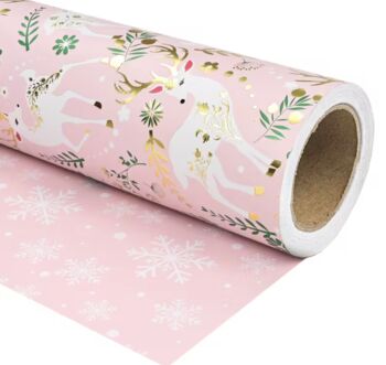 Double Sided Pink And Foil Christmas Wrapping Paper, 3 of 7