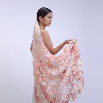 'Azalea Dusk' 3D Flower Embroidered Wedding Veil, 7 of 7