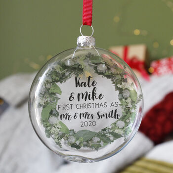 First Christmas As Mr And Mrs Wreath Bauble, 2 of 12