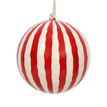 Christmas Stripe Papier Mache Bauble 7cm, Red And White, 2 of 2