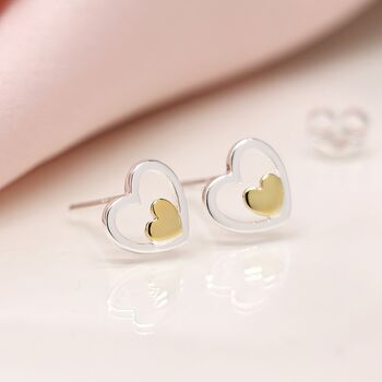 Sterling Silver Double Heart Stud Earrings, 4 of 6