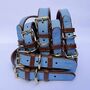 Handmade Italian Leather Padded Blue Brown Dog Collar, thumbnail 7 of 8