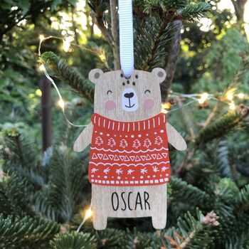 Personalised Bear Bauble Christmas Card, 2 of 3