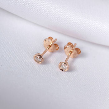 9ct Solid Gold 0.09ct Diamond Round Stud Earrings, 3 of 4