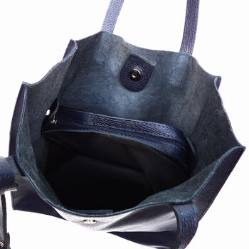 Tall Navy Blue Pebbled Leather Tote With Inner Bag, 2 of 7