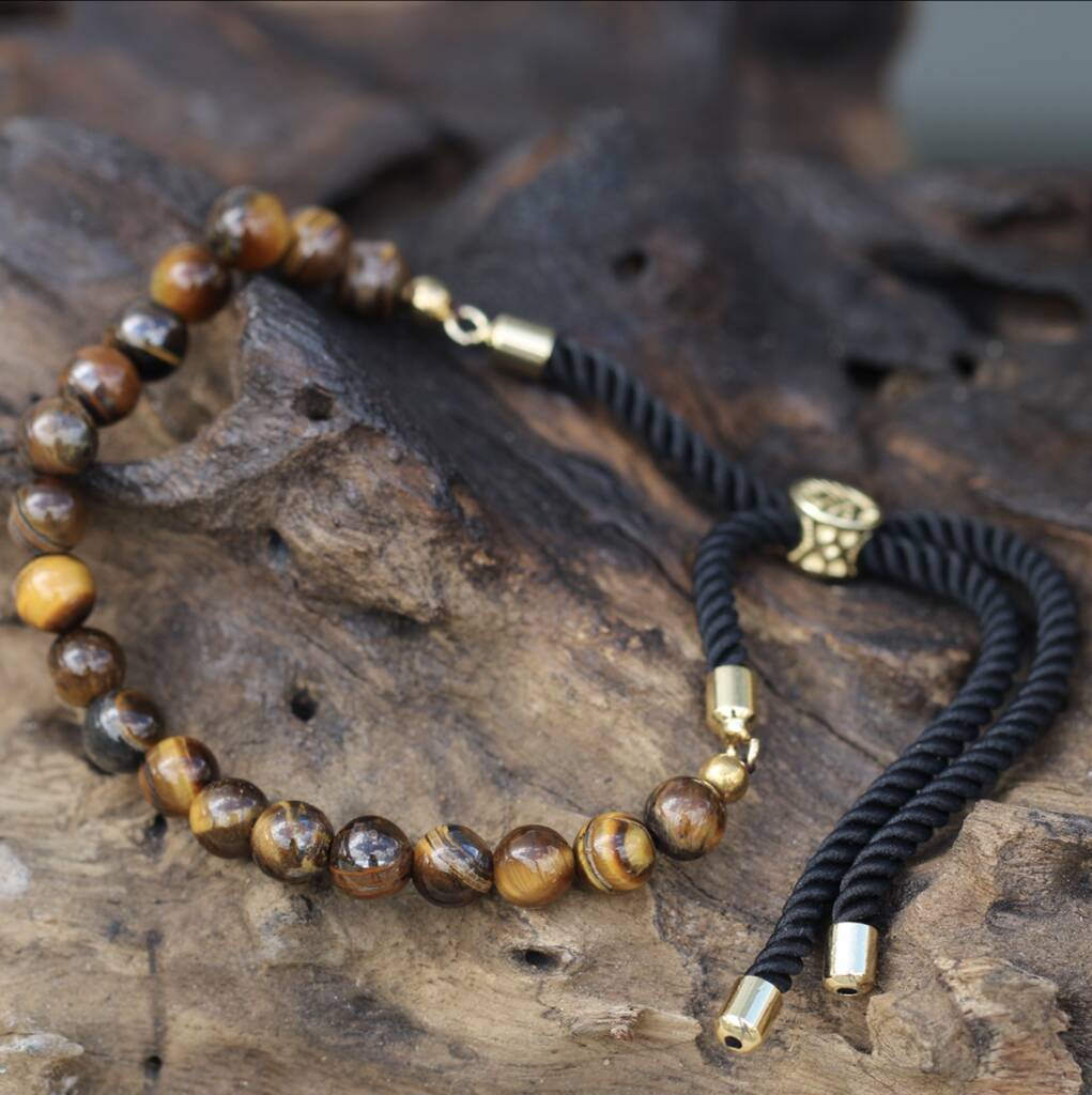 Mens Tigers Eye Bracelet 18 K Gold Plated, 1 of 5