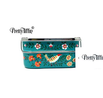 Stainless Steel Bento Lunchbox Hand Painted 'Jade Garden', 3 of 6