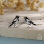 Sterling Silver Very Small Sterling Silver Magpie Bird Stud Earrings, thumbnail 1 of 11