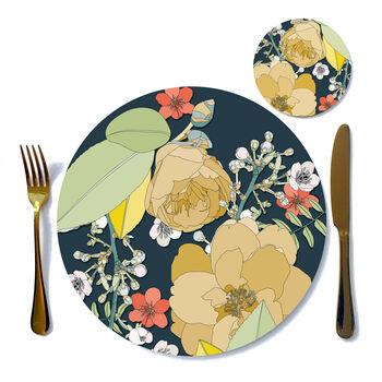 Round Placemat Large Heatproof Chica Camellia Navy, 5 of 7