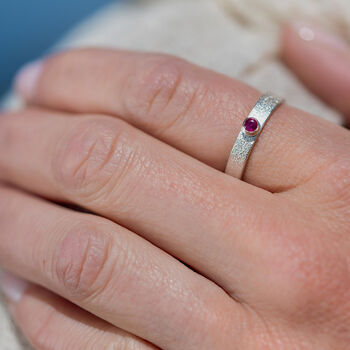 Ruby July Birthstone Ring In Textured Sterling Silver And 9ct Gold, 4 of 12
